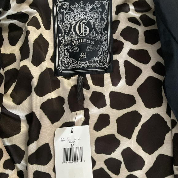 Guess Black Double-Breasted Trench Coat M NWT Animal Print Lining - Picture 7 of 7